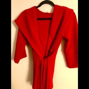 Red hooded wrap beach coverup